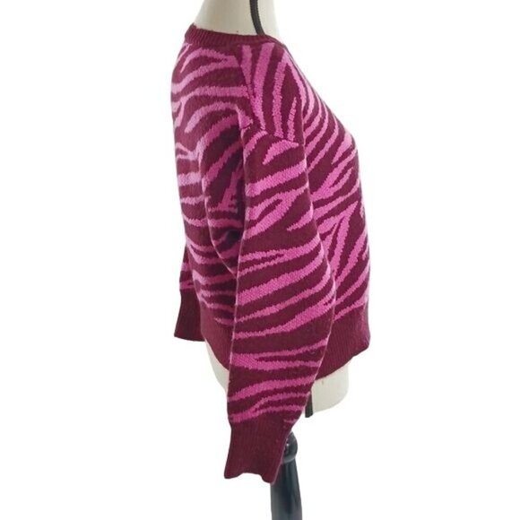 Ann Taylor Womens Size S Sweater Pink Maroon Zebra Print Crew Neck Pullover - Picture 4 of 7